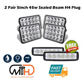 2Pair 4x6 Inch 80 60 Series LED Spot Work Light Beam H4 Driving Headlight Truck